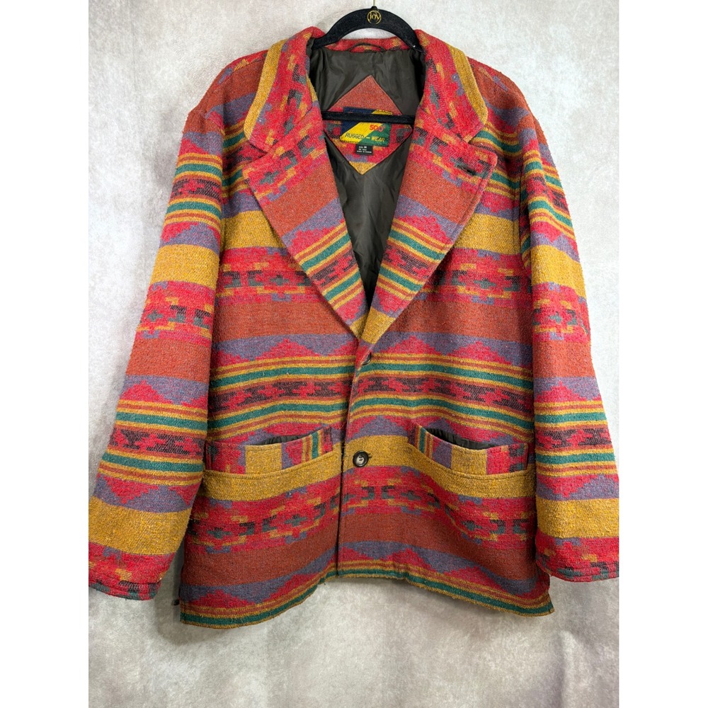 VTG Botany 500 Rugged Wear Jacket Mens Medium Multicolor Southwestern Wool Blend